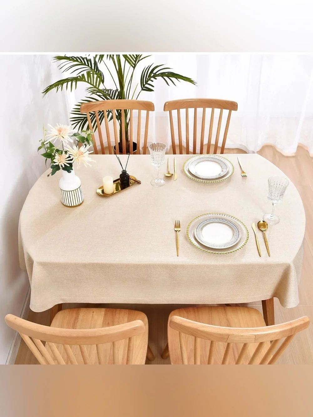 Wolkemer Faux Linen Oval Tablecloth Heavy Duty Wrinkle Resistant